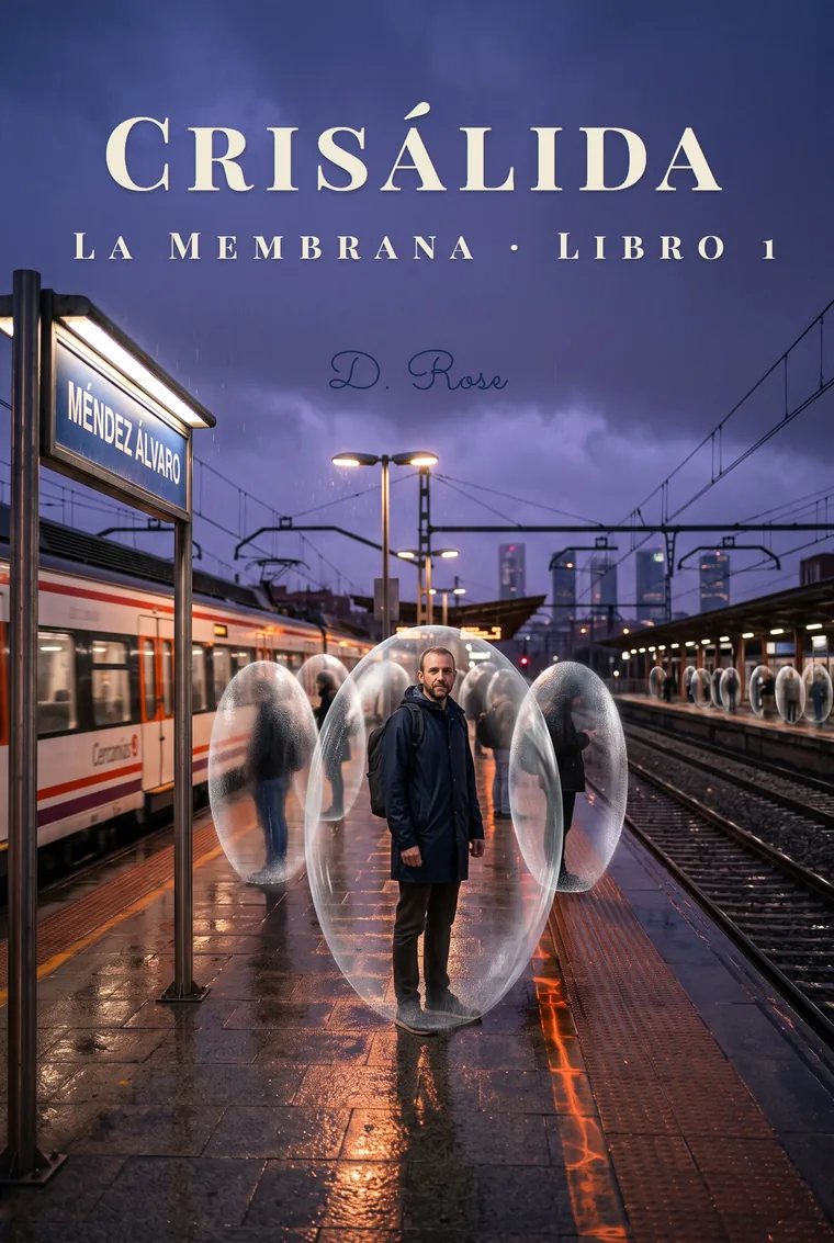 Crisálida – La Membrana, libro 1. Novela de D. Rose. Cubierta creada con IA generativa.